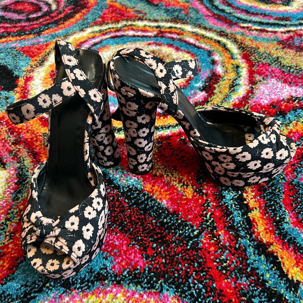 Pink & Black Forever 21 Floral Platform Heels